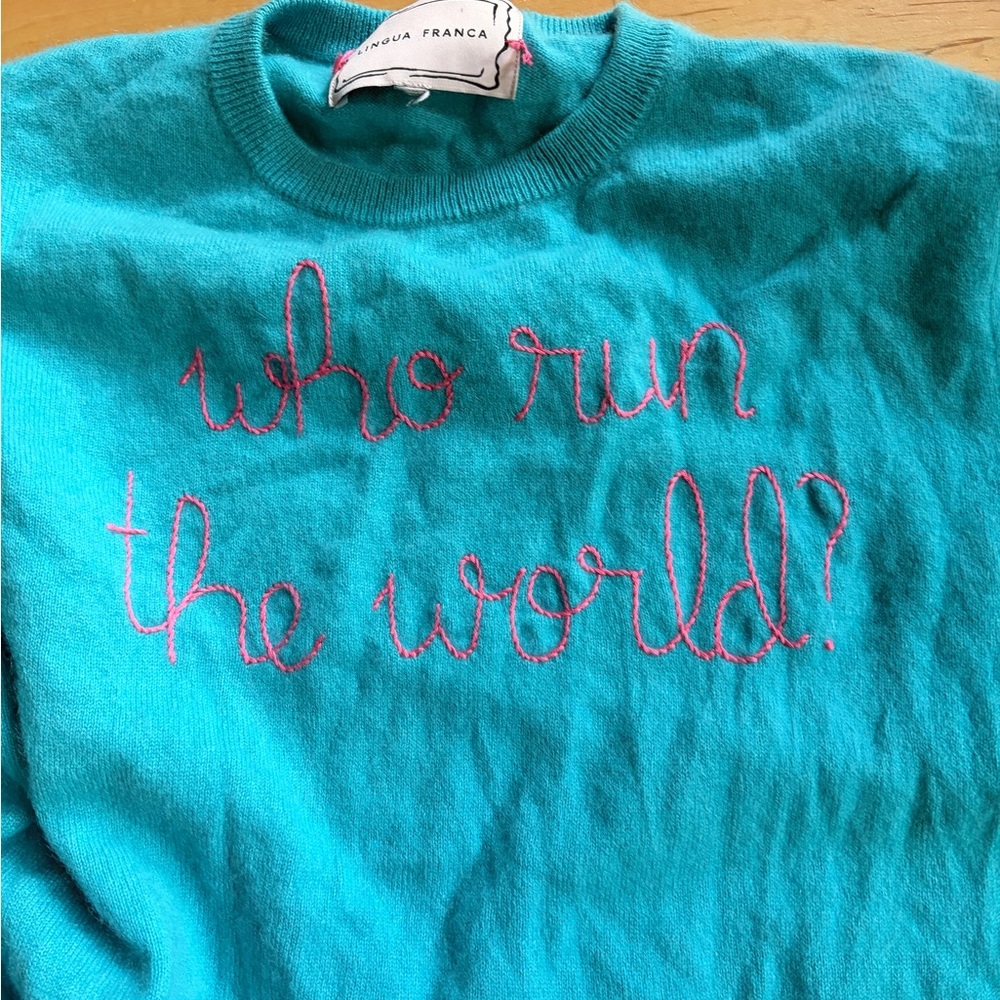 Lingua Franca “Who run the world” sweater cashmere cable stitched who run - Picture 3 of 12